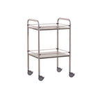 Mesa pedestal em aço inox - 2 bandejas - 90 x 55 x 80 cm - Galerias removíveis