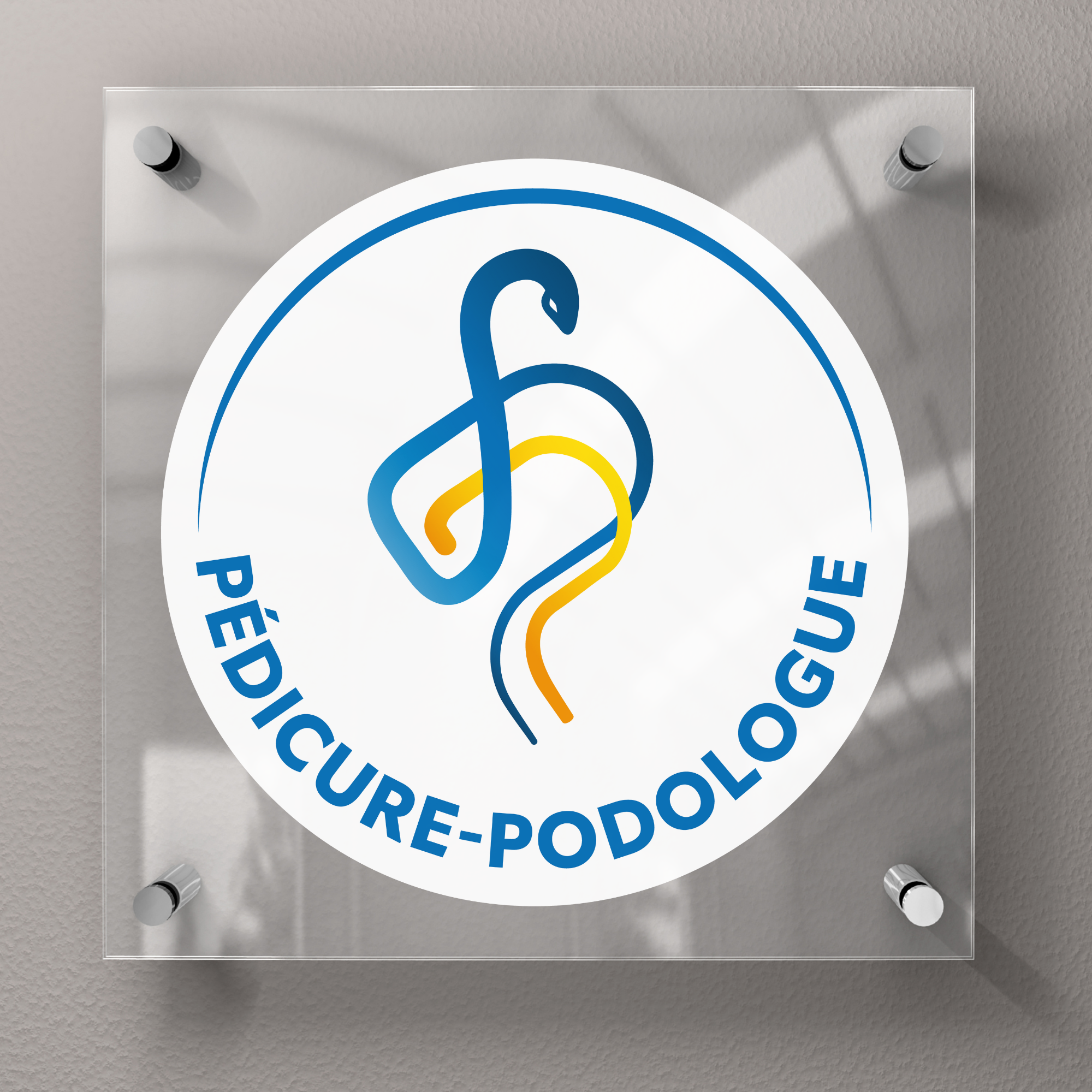 Placa de pedicure-podólogo com logo oficial - Plexiglas 45x45cm - Sem espaçadores Minha Podologie 
