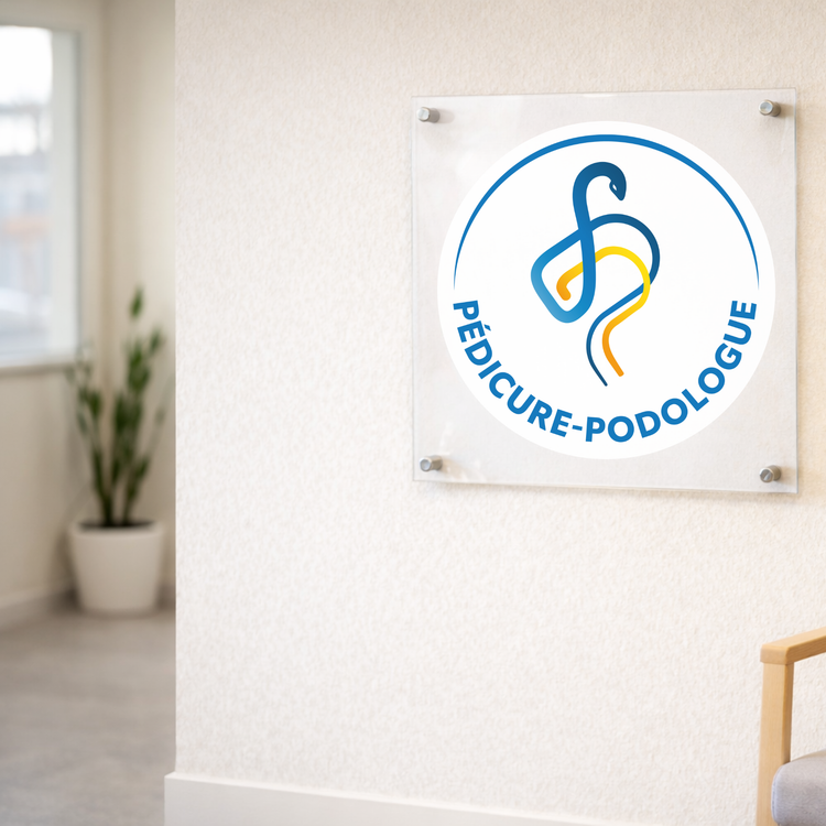 Placa de pedicure-podólogo com logo oficial - Plexiglas 45x45cm - Sem espaçadores Minha Podologie 