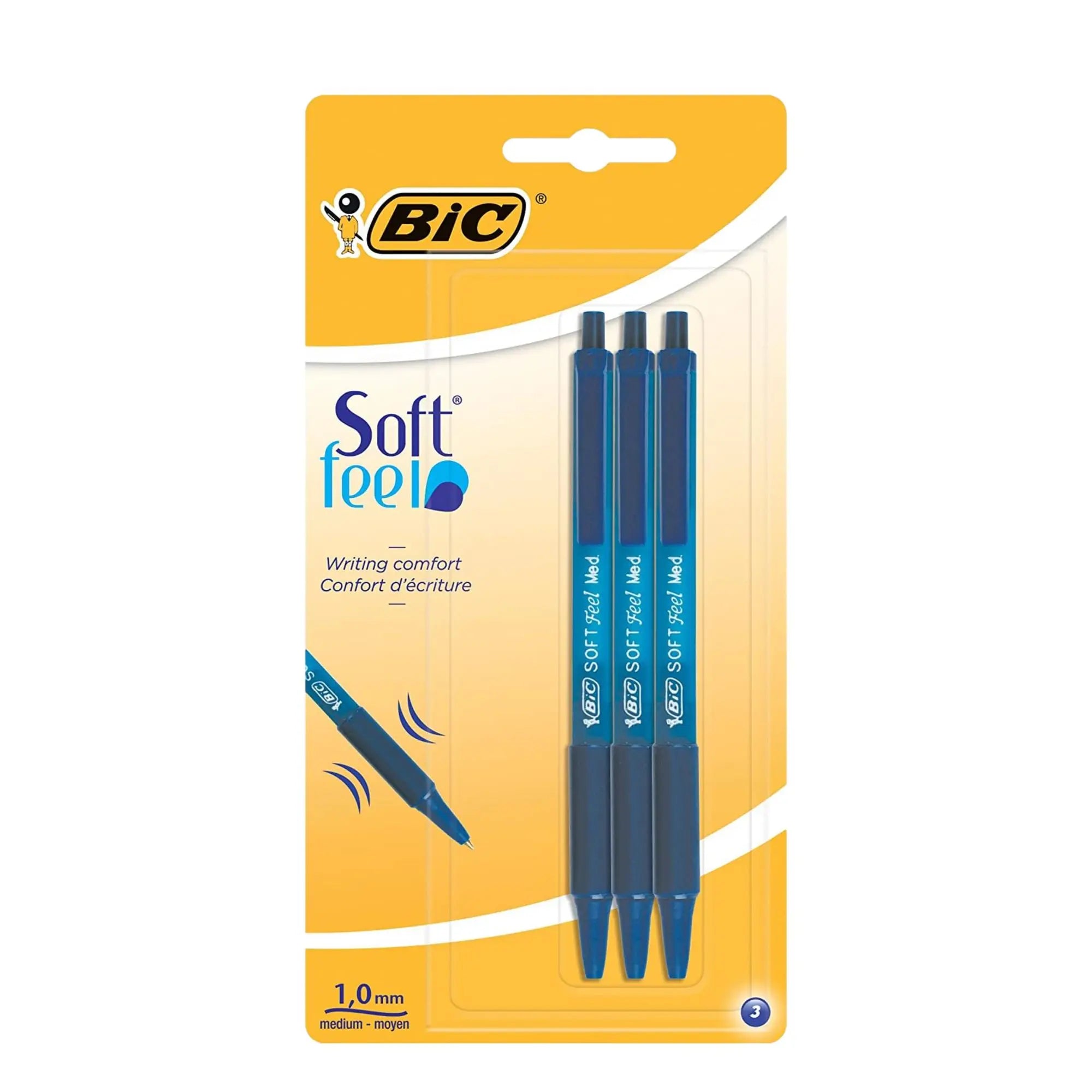 Stylos à bille - bleu medium 1 mm - Soft Feel  - 3 pièces - Bic - My Podologie